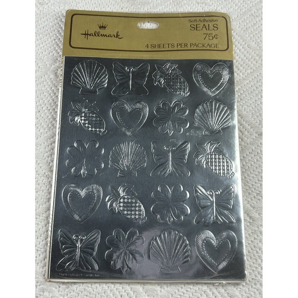 Vintage 1979 Hallmark Silver Foiled Stickers/Seals NOS Sealed (4 Sheets Per Pkg)